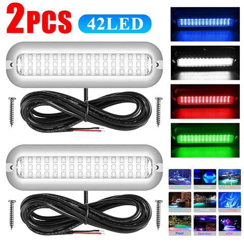 2PCS 42LED 10-30V Boat Transom Light Underwater Lights Stainless Steel Waterproof Marine Light Pontoon Ship Boat Accessories