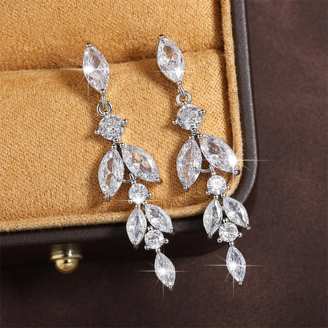 Leaf Zircon Bridal Earrings