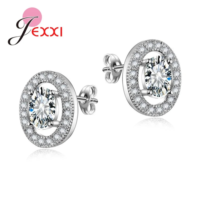 Full Crystal Cubic Zircon Gem Flower Stud Earrings For Women