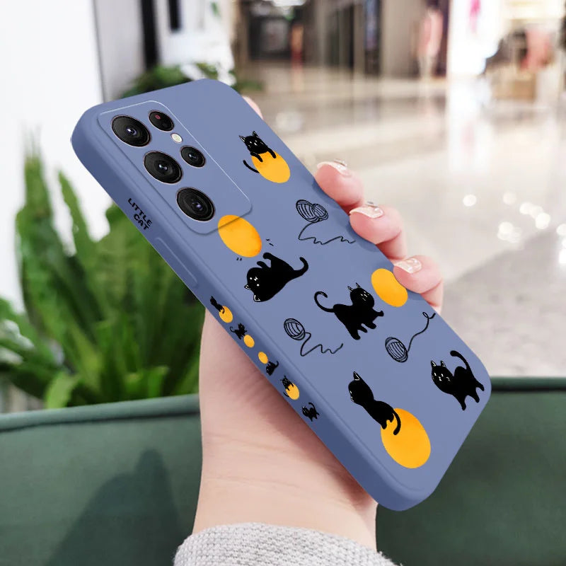 Cat Playing Rope Phone Case For Samsung Galaxy S24 S23 S22 S21 S20 Ultra Plus FE S10 S9 S10E Note 20 ultra 10 9 Plus Cover