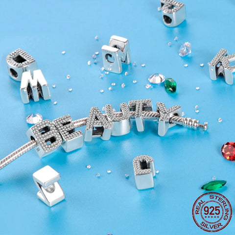 925 Silver Alphabet CZ Zircon 26 Letter Beads Charm