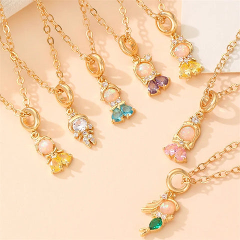 Luxury Zircon Beautiful Princess Pendant Necklace for Women Copper Gold Plated Link Chain Mermaid Fishtail Necklace Jewelry