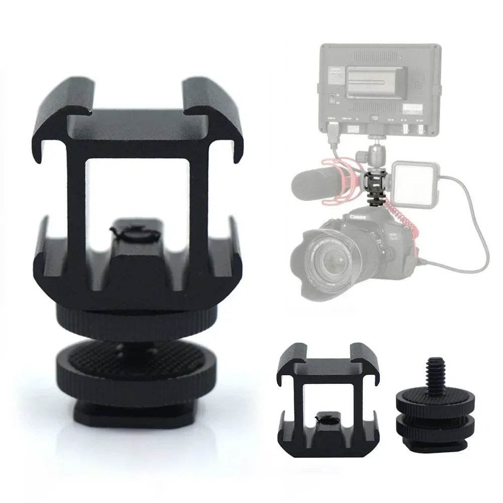 Aluminium Camera Hot Shoe Mount Adapter Video Triple Cold Shoe Bracket Lights for LED Monitors Microphones Studio Flash Video