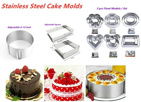 Adjustable Mousse Ring Round/Square Cake Molds Stainless Steel Baking Moulds Kitchen Dessert Cake Decorating Tools Bakeware