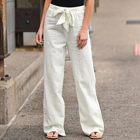 Casual Elastic Waist Solid Wide Leg Pants