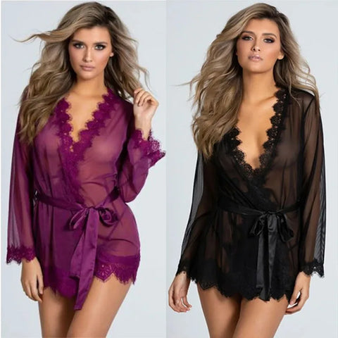 Hot Sexy Lingerie Women's Sleepwear For Sex Babydoll Transparent Lace Dress Sleepwear Clothes Female Night Underwear