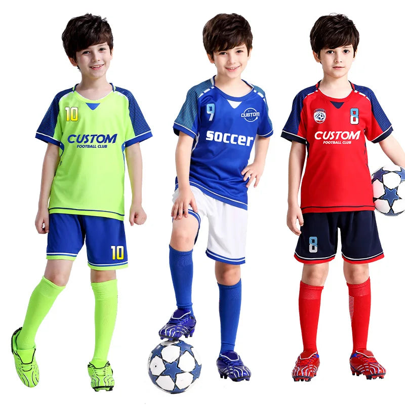 Kids Football Jersey Personalized Custom Boy Soccer Jersey Set Polyester Soccer Uniform Breathable Football Uniform For Children