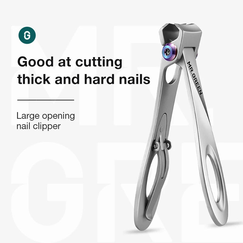 MR.GREEN Nail Clippers Wide Jaw Opening Stainless Steel Fingernail Clipper Thick Hard Toenail Cutter Manicure Scissors tools