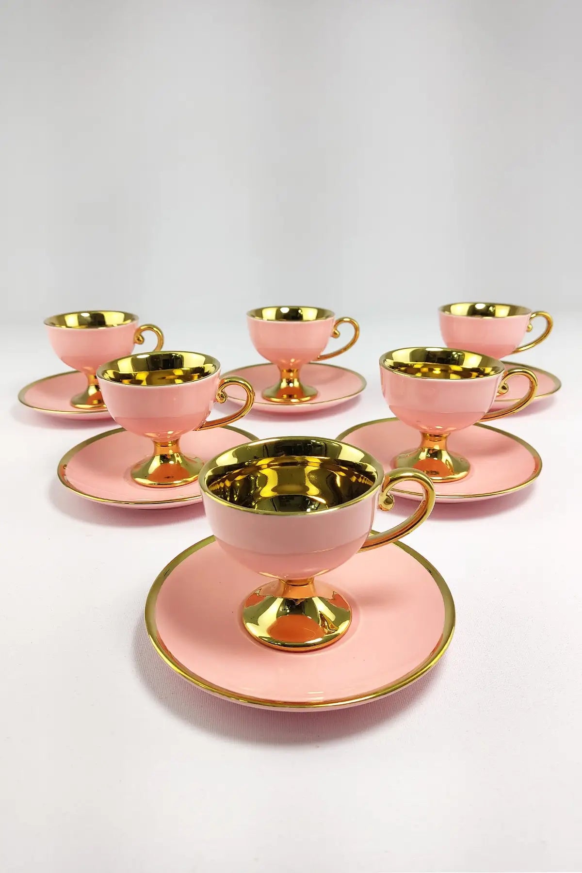 Porcelain 6 Gilded Coffee Cup Set Pink