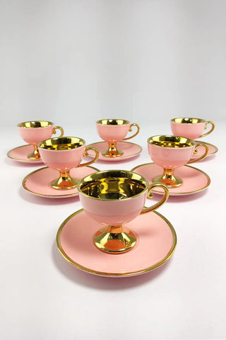 Porcelain 6 Gilded Coffee Cup Set Pink