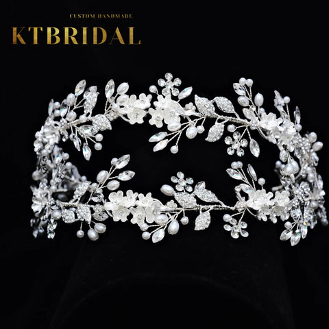 New KTBRIDAL 2 Designs Tiara Handmade Bridal Headpieces Crystal Leavesl Fashion Jewelry Women Gift Wedding Accessiories