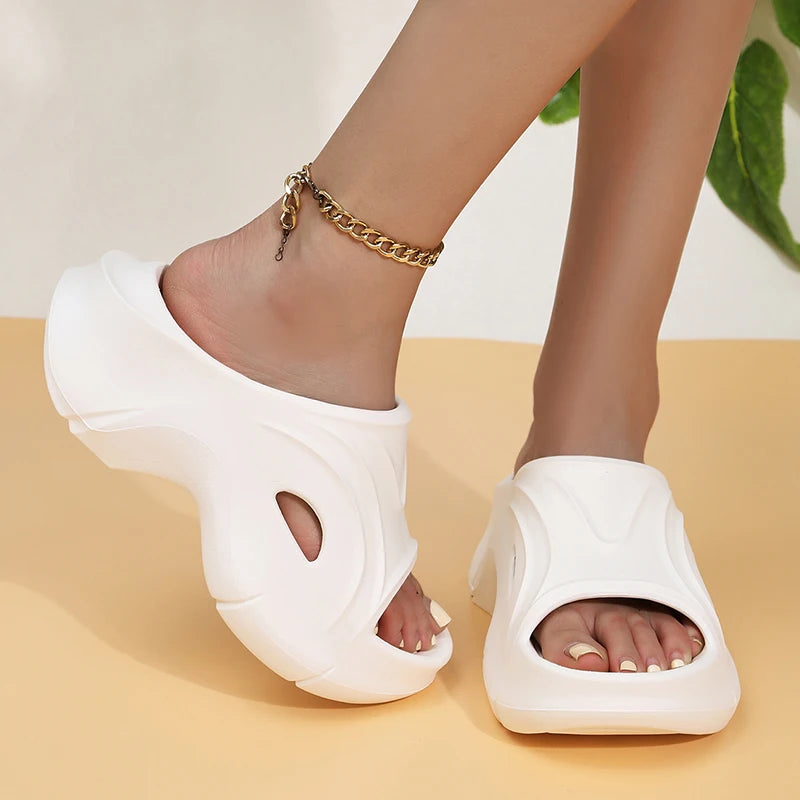 Chunky Platform Wedges Sandals Women 2024 Summer Waterproof Thick Sole Beach Slides Slippers Woman Soft Eva Slippers Flip-Flops