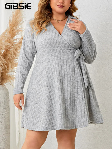 Dress Spring Fall Casual Long Sleeve Ribbed Knit Solid A-Line Dresses Women 2023
