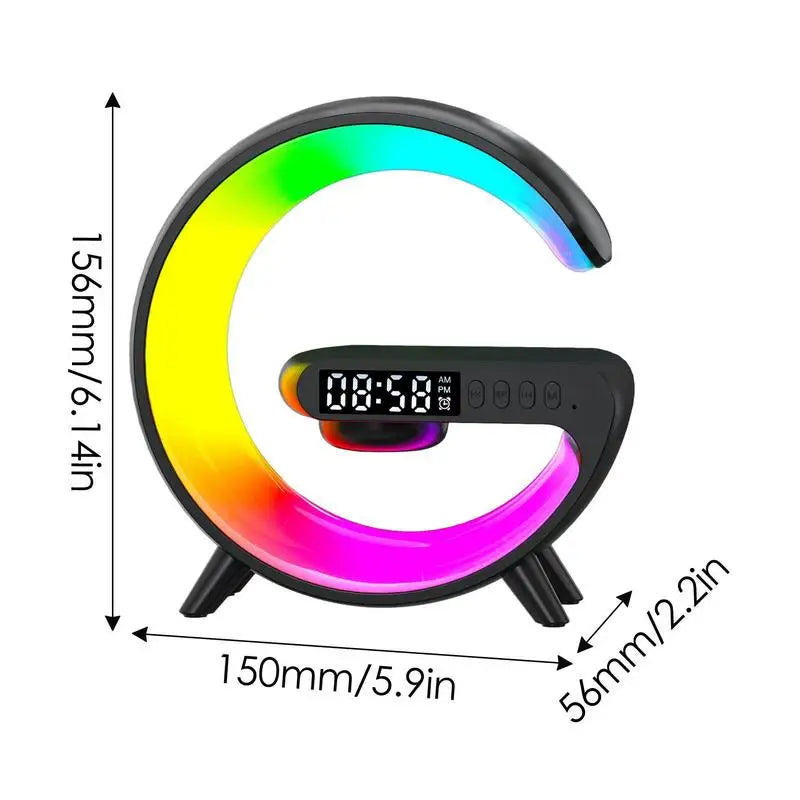 G Shape Light Up Wireless Speaker Timer Alarm Clock Charger Stand Color Changing Wireless