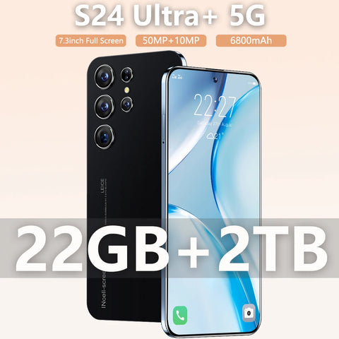 New S24 Ultra+ Smart Phone 5G Original Android 7.3 Inch HD Full Screen 22GB+2TB Mobile Phones Global Version 4G 5G S26 Ultra