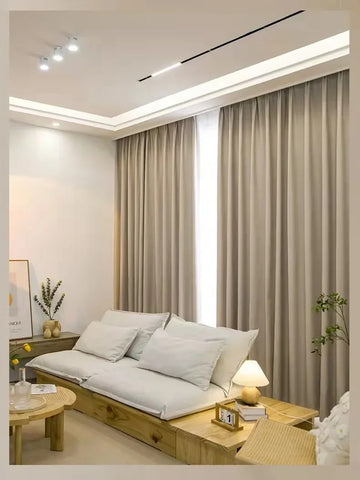 Simple and Modern Cotton and Linen Cream Blackout Curtains for Living Room Bedroom Decoration Custom Finished Partition Curtain