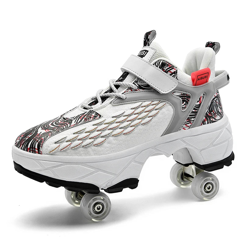 Retractable roller skates. Parkour sneakers, outdoor casual shoes