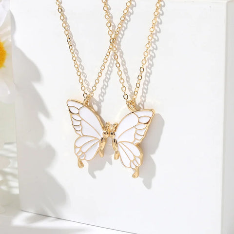 2PCs Beauty Butterfly Pendant Necklaces Women Men Couple Choker Necklace  Vintage Clavicle Chains Lover Friendship Jewelry Gift