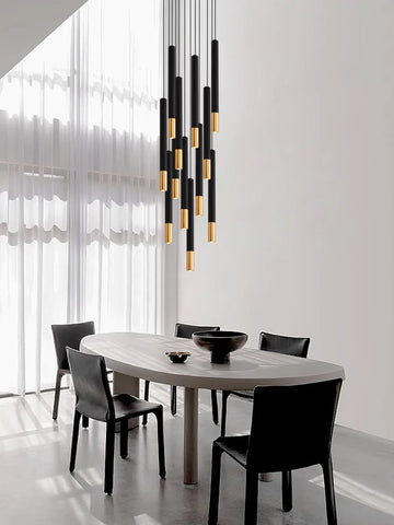 Black And Gold Chandeliers Led Strip Tubular Living Room Pendant Interior Lighting Restaurant Chandelier Staircase Chandelier