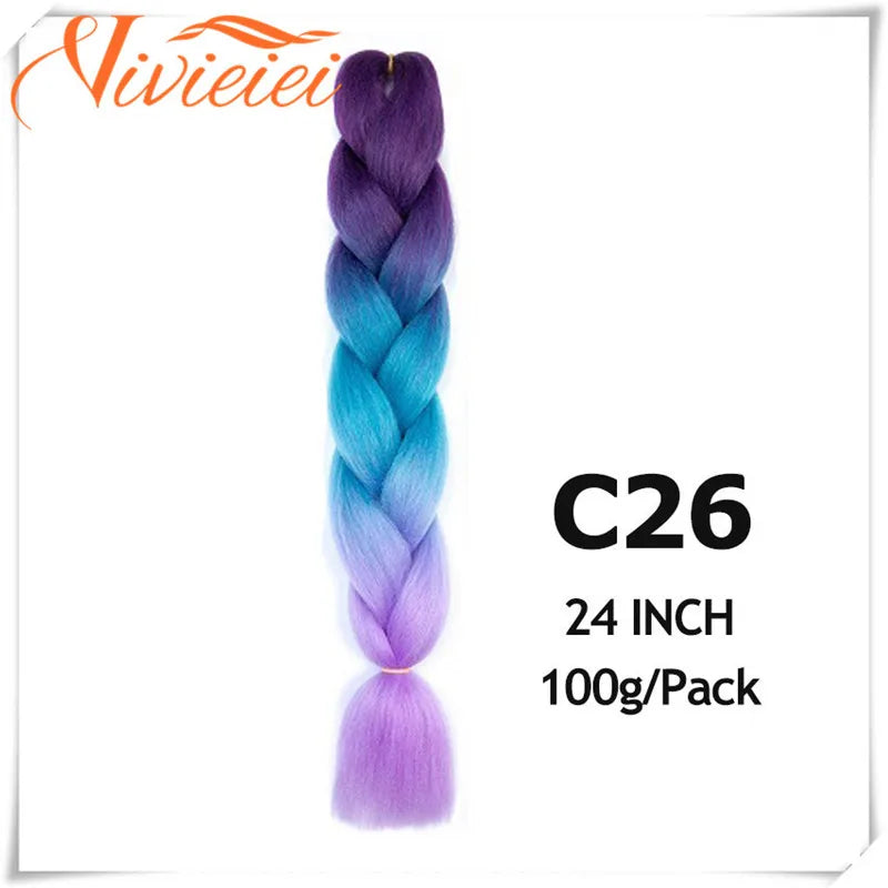 VIVIEIEI Synthetic Braiding Hair 24 Inch Jumbo Braid Ombre Jumbo Hair Extension for Women DIY Hair Braids Purple Pink Yellow Red