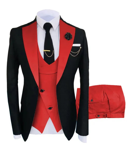 Men Suits 3 Pieces Tailored Best Man Groom Wedding Tuxedo Slim Fit Jacquard Two-color Blazer Jacket  Vest Pants Tuxedo Clothing