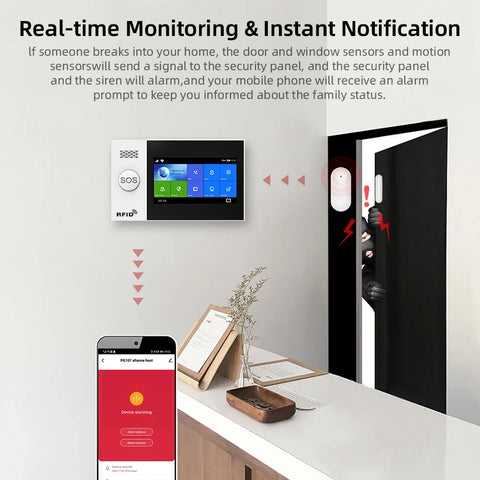 4G Alarm System For Home Security With PIR Door Sensor WiFi 4.3-inch Big Screen Tuya Smart Life App Control Support Google Alexa