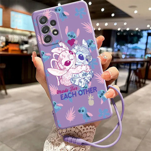 Candy Color Case For Samsung Galaxy A54 A53 A52 A13 A12 A51 A50 A23 A24 A32 A70 A34 A33 A72 Phone Cover Cartoon Disney Stitch