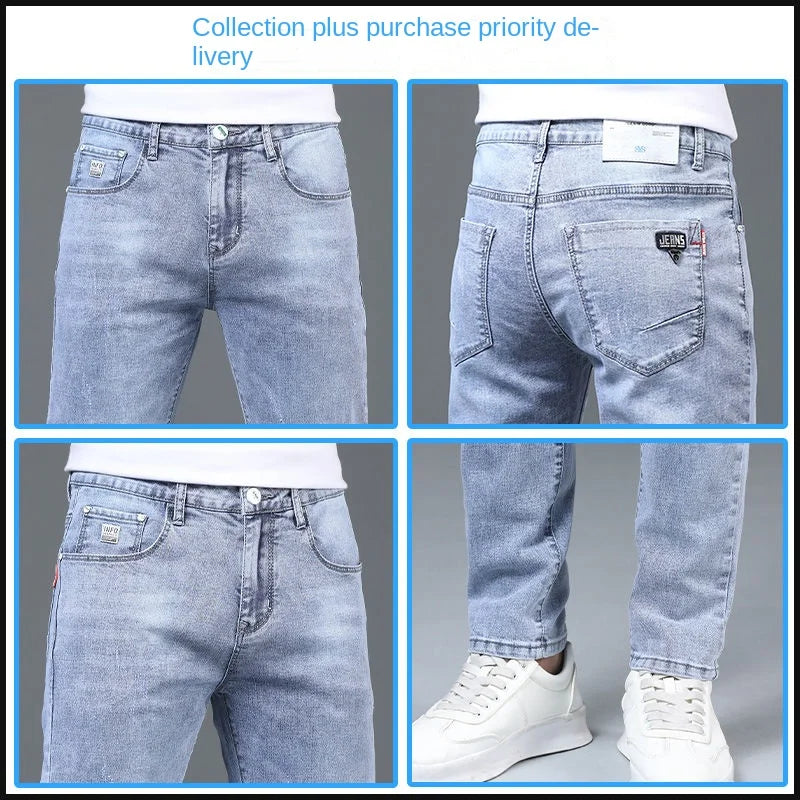 Men's Jeans Luxury Fashion Blue Softener Denim Jeans for Men's Spring and Autumn Stretch Casual Wear Korean Luxury Clothing