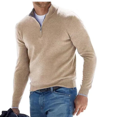 Half Zipper Casual Sweater Slim V-neck Long Sleeve Men's Sweatshirts Winter