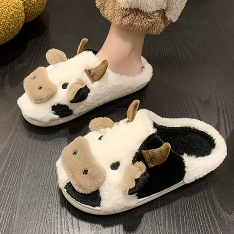 plush Slippers Cartoon Milk Cow House Funny Casual Shoes