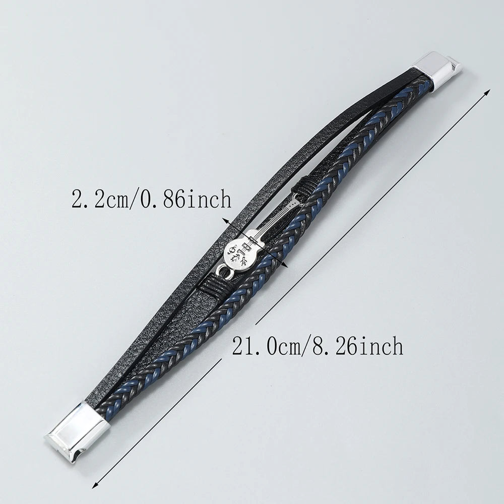 Hip-hop rock jewelry bracelets bangles fashion guitar PU leather bracelet for men