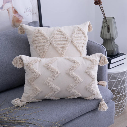 Bohemia Tassels Cushion Cover 45x45cm/30x50cm Beige Pillow Cover Handmade Square boho living Room Bed Room Home Decoration