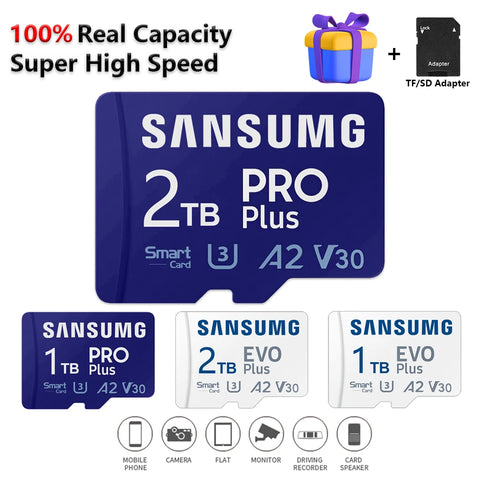 SANSUMG Micro TF SD Card U3 High Speed 1TB SD Card A2 TF Card 2TB Memory Card 64GB For Camera Phone UAV Free Shipping SD Adapter