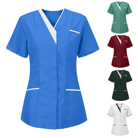 Hospital Doctor Nursing Uniform Women Casual Short Sleeved V-neck Blouse Tops Nurse Pharmacy Working Medical Uniforms