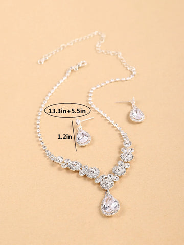 3pcs Women's Jewelry Set Rhinestone Earrings Necklace New Wedding Party Luxury Fashion Accessories