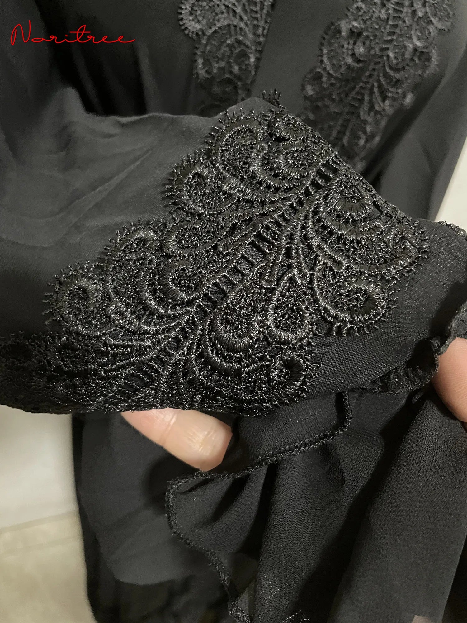 Muslim Abaya Dubai Full Length Flare Sleeve Lace Abaya