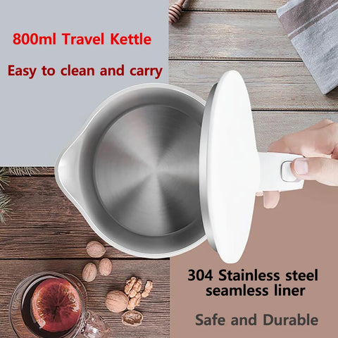 Travel Electric Kettle Tea Coffee 0.8L Stainless Steel Portable Water Boiler Pot