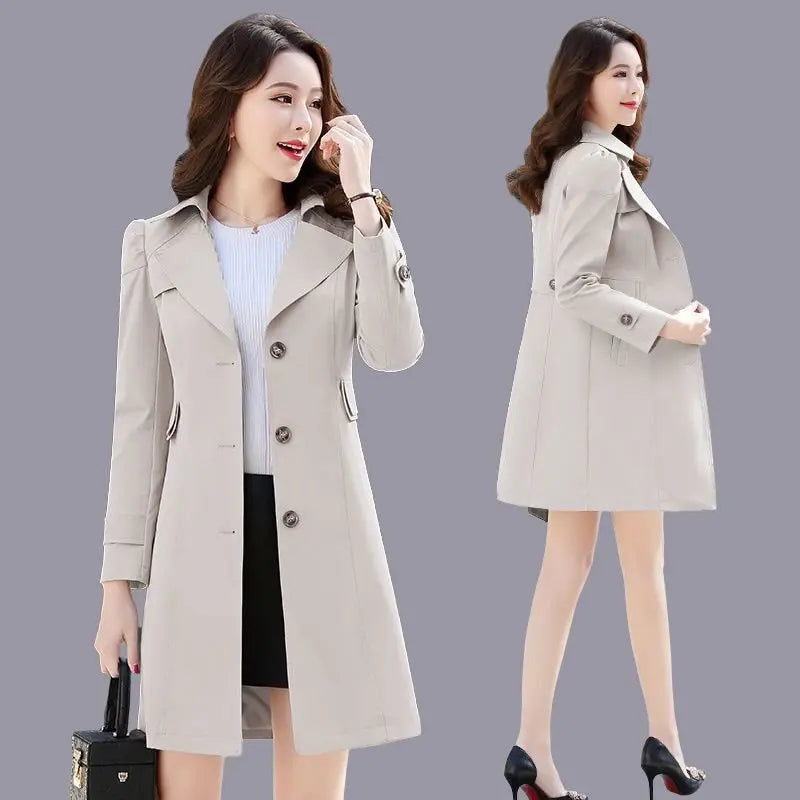 Women Trench Coats 2024 Spring Autumn Casual Long Windbreaker Ladies Single Breasted Slim Coats Female Solid Color Outerwear