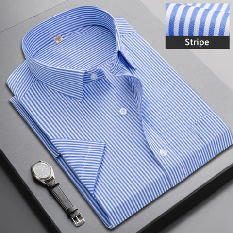 Summer Short-sleeved Men's Stripe Shirt Slim Business Classic Lapel Fashion Male Formal Work Shirt Brand Clothing M-5XL