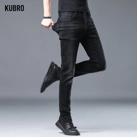 KUBRO 2024 Spring Fashion Slim Jeans Men's Business Casual Straight Denim Trousers High Quality Soft Versatility Small Leg Pants