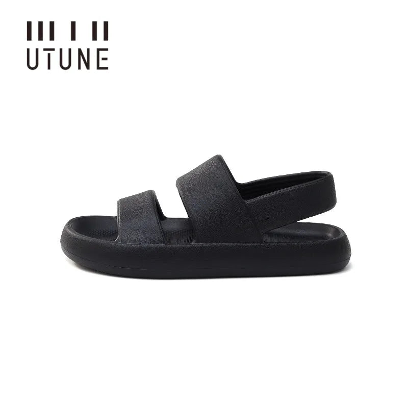 UTUNE Men's Sandals Summer Platform Shoes Women Beach Outside EVA Slippers Man Soft Thick Sole Non-slip Indoor Slides Cool Black