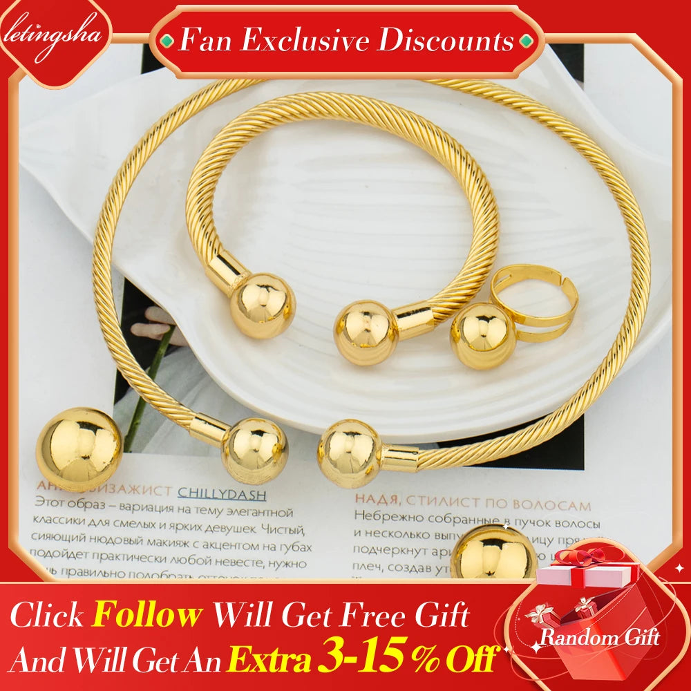 African Fashion Women Jewelry Italian Gold Plated Rings Bracelet Earrings Sets Wedding Necklace Pendant Dubai Party Gift