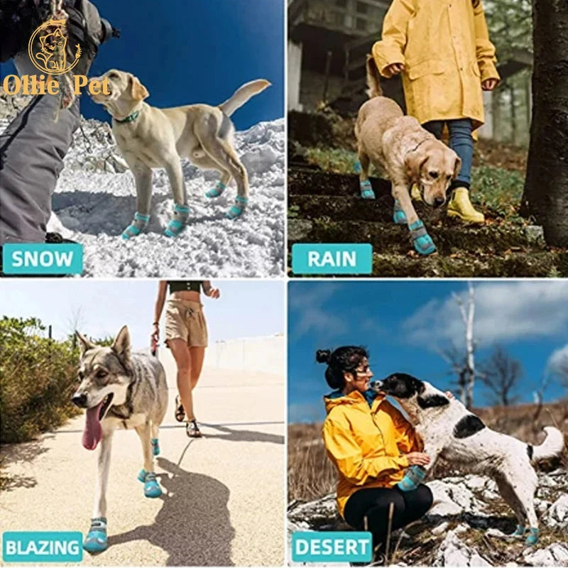 Silicone Dog Shoes Waterproof Motion Outdoor Dog Boots Winter Warm Pet Snow Booties  Anti-slip Rain Shoes for Medium Large Dog