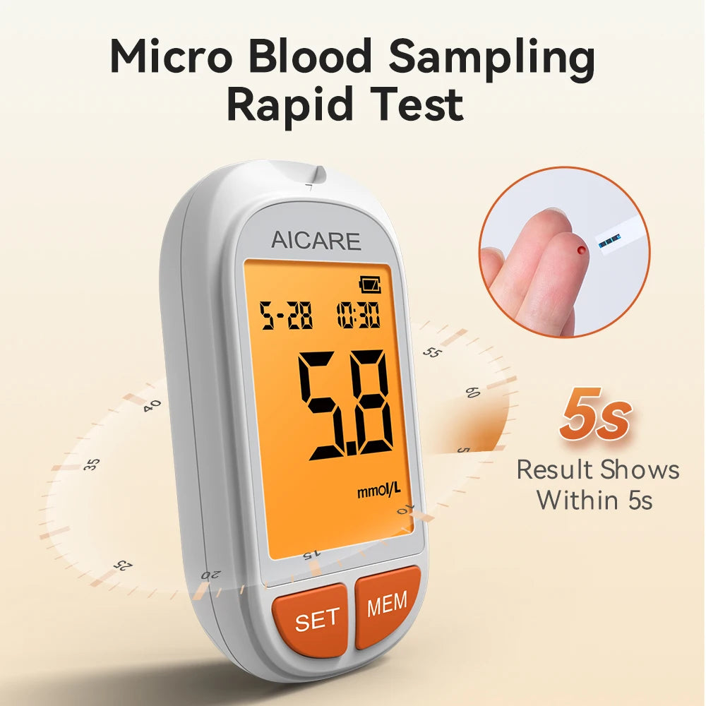 AICARE Blood Glucose Meter Glucometer Diabetes 50/100 Test Strips Lancets Blood Sugar Meter Monitor Medical Devices Tester