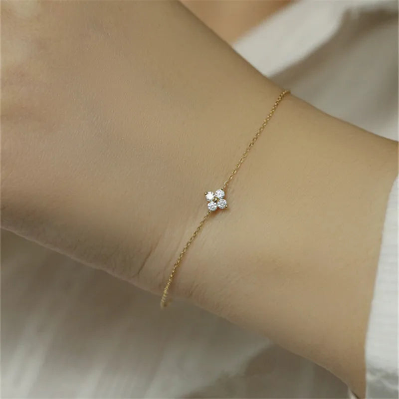 CANNER Real S925 Sterling Silver Mini Zircon Flower Pendant Bracelet Chain for Women's Fine Jewelry Gifts Gold Bracelets Bangles