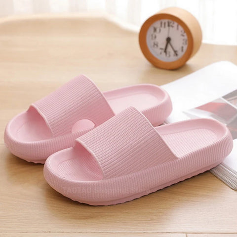 Women Bathroom Slippers Cloud Cushion Slides Summer Flat Sandals Thick Platform Shoes Man Indoor Non-Slip Flip Flops Couple Shoe