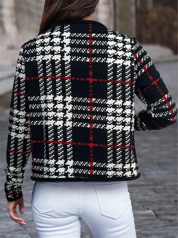 Women Fashion Houndstooth Printed Jacket Coats