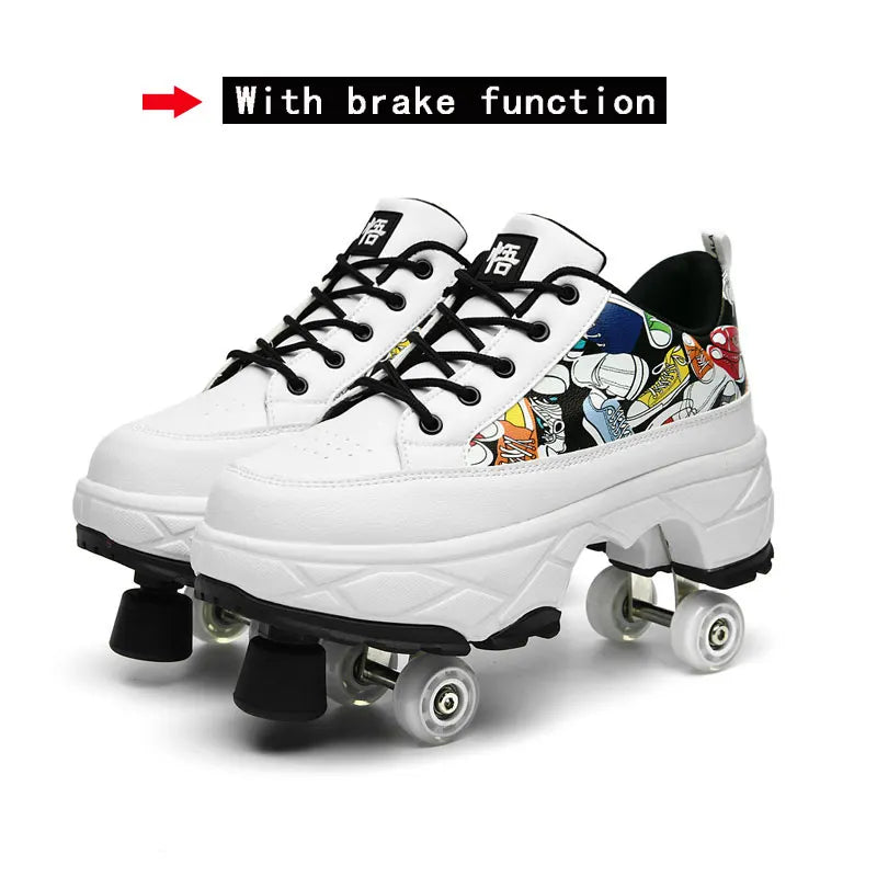 Retractable roller skates. Parkour sneakers, outdoor casual shoes