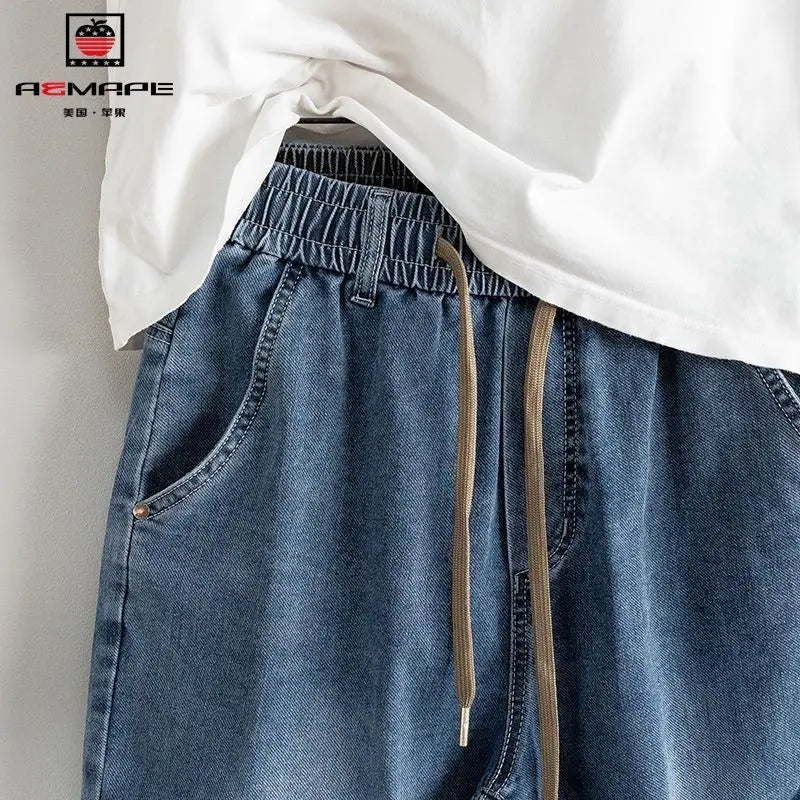 Spring and Autumn Drawstring Hip Hop Baggy Designer Streetwear Men's Clothing Stylish Casual Denim LOOSE Harem Jeans for Men