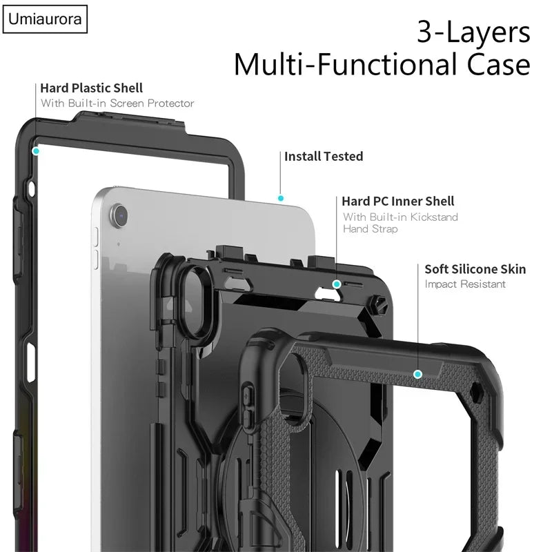 For IPad 10.2 7th 8th 9th 10th Gen Air 2 3 4 5 10.9 Mini 6 9.7 Pro 11 Tablet Case Kids Silicone PC Armor Stand Shockproof Cover